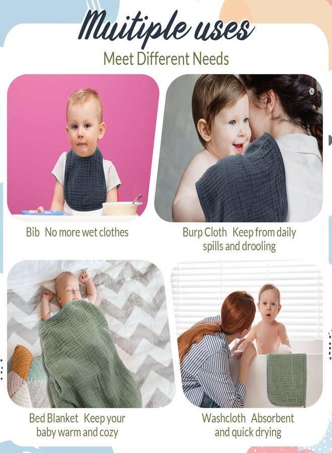 Hahafelt 6 Pcs Muslin Hooded Bath Towels Washcloths and Bibs Set, Muslin Cotton Baby Towels Absorbent Hooded Blanket Towel Infant Bibs for Boys Girls Newborn Infant Essential(Blue, Green) - Image 4